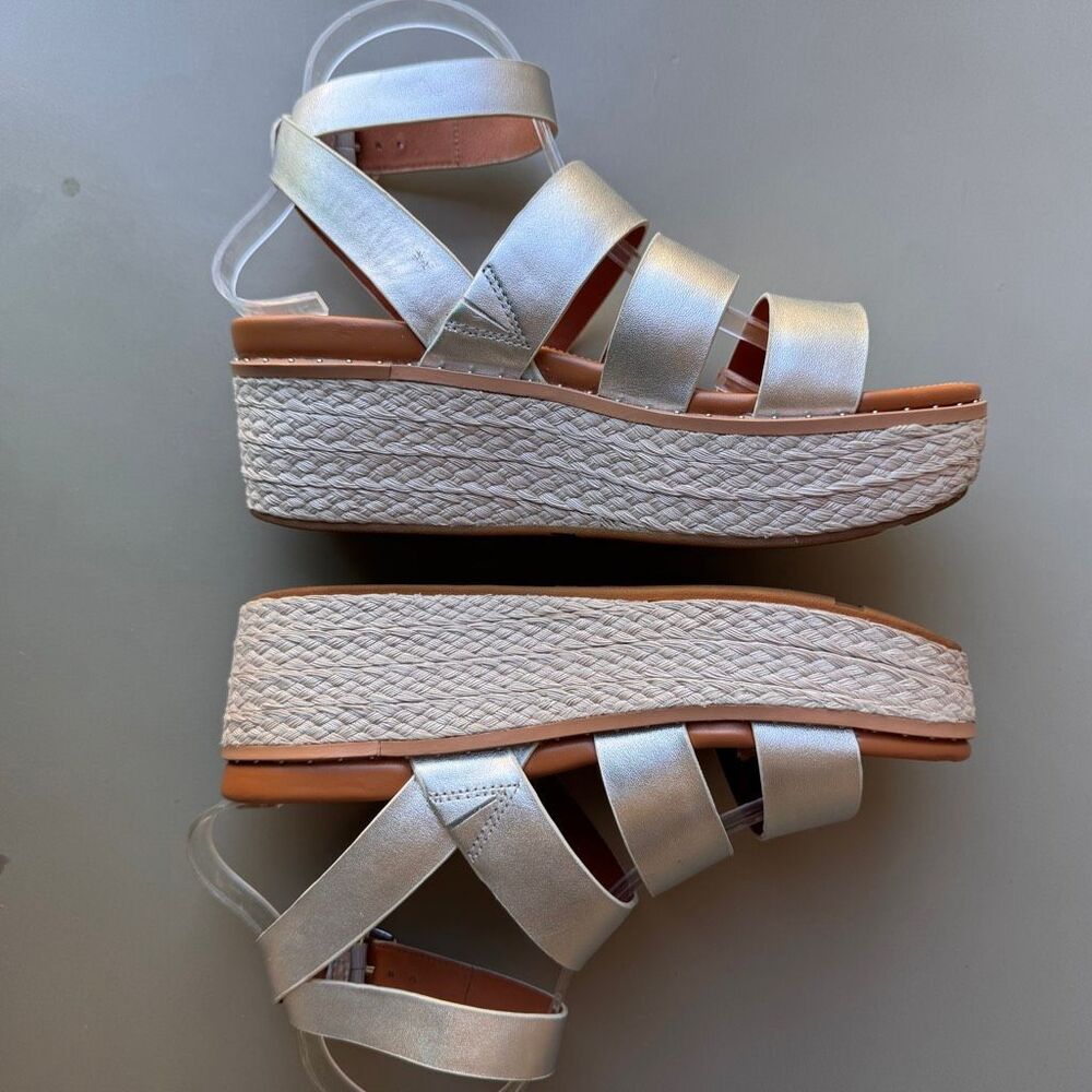 FitFlop Eloise Wedge Sandals Womens Size 8 Silver Platform Espadrille Strappy - Picture 6 of 15